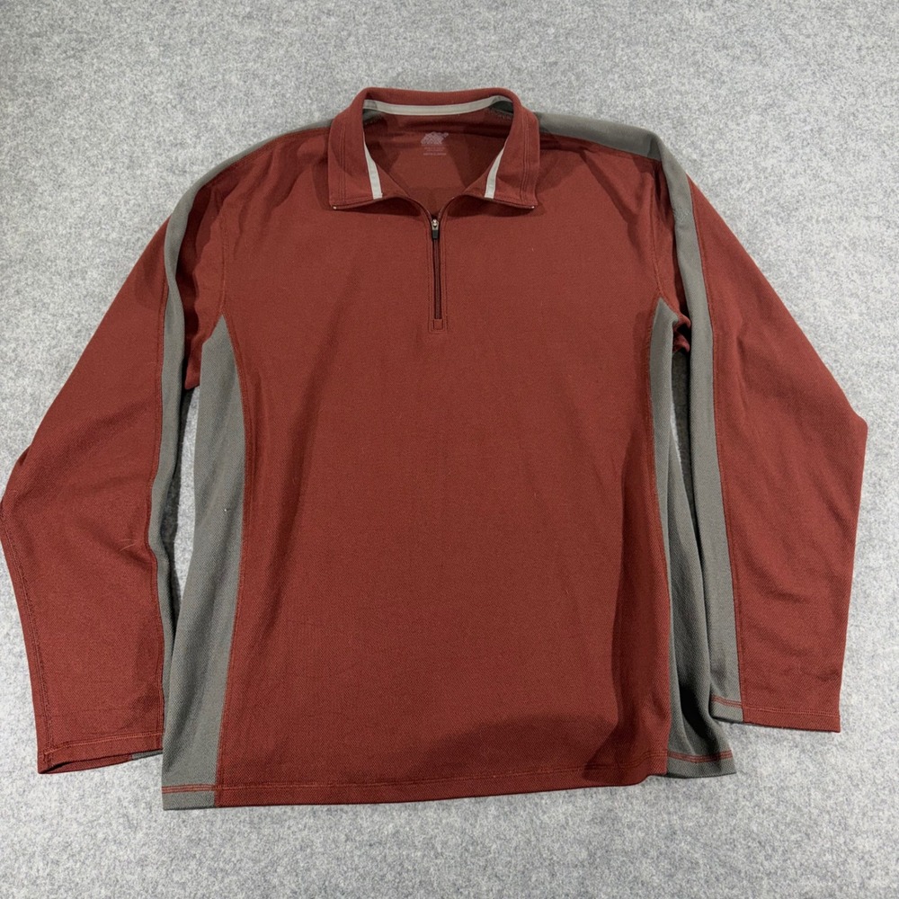EMS Eastern Mountain Sports Mens Large Quarter Zip Pullover Rust Red Grey Hiking